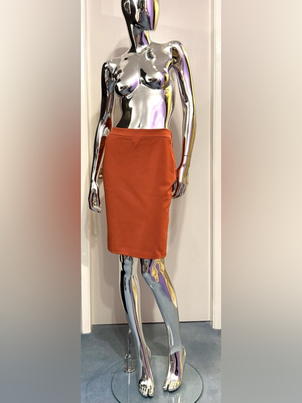 3.1 Phillip Lim Rust Stretch Pencil Skirt - front diagonal detailing